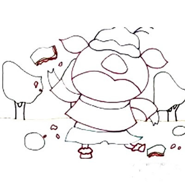儿童画基础教程 小猪吃西瓜儿童画