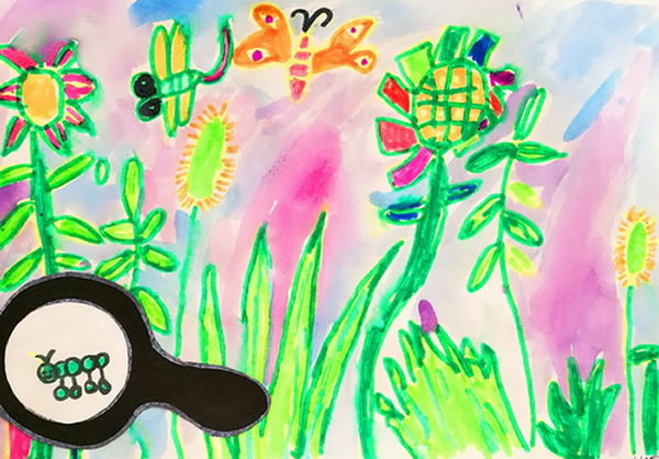 春天草丛里的小动物儿童画/水彩画图片