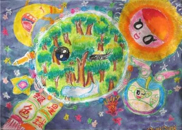一等奖绿色家园儿童画获奖作品_绿色星球