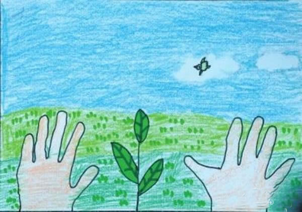 幼儿园大班绿色家园儿童绘画作品/蜡笔画图片