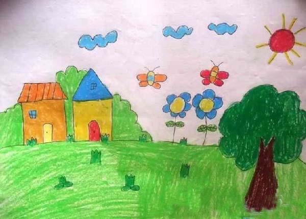 绿色的家园蜡笔画获奖作品_美丽绿色家园儿童画
