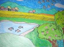 秋天的田野景色儿童画