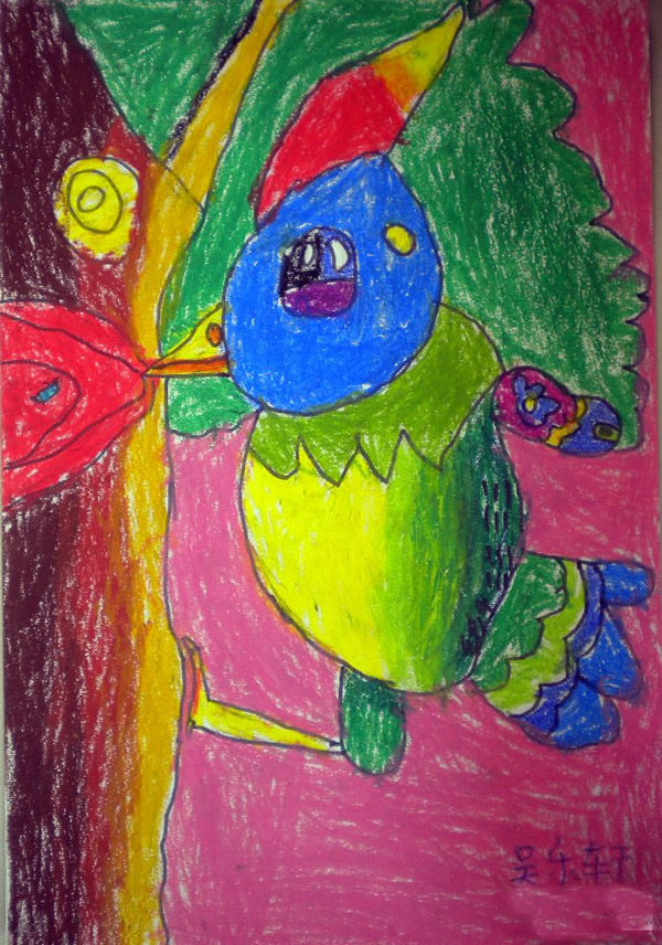 森林医生啄木鸟儿童画/蜡笔画图片