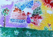 美丽的孔雀儿童画美术作品