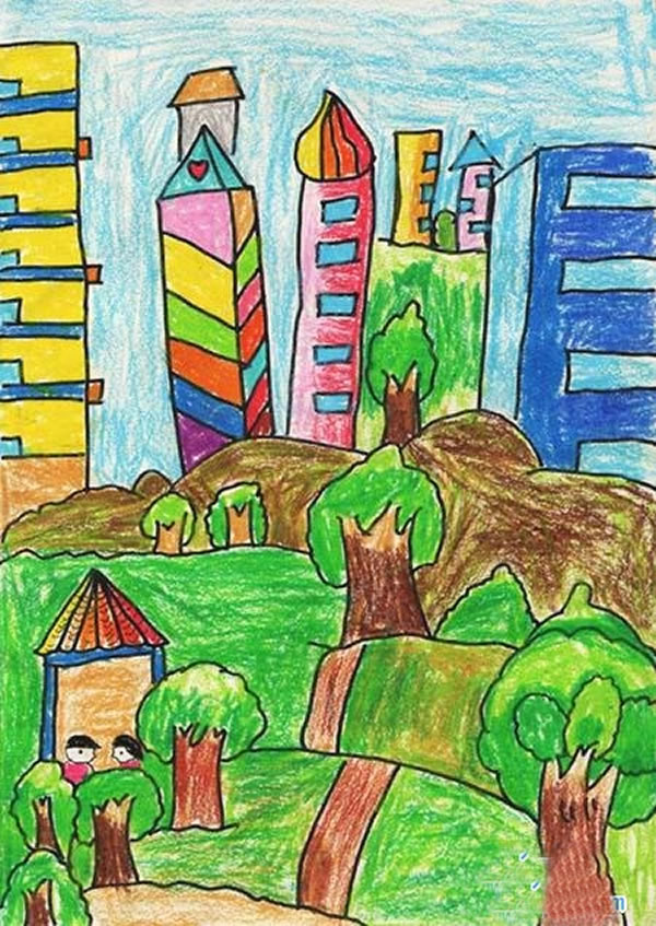 我的美丽绿色家园儿童画作品欣赏