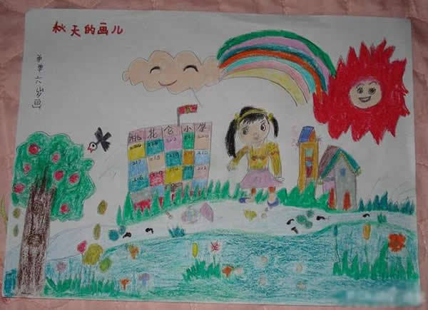 美丽的秋天图片儿童画_秋天的校园