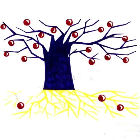 3.把大树的树根画出来,颜色可以夸张一些。