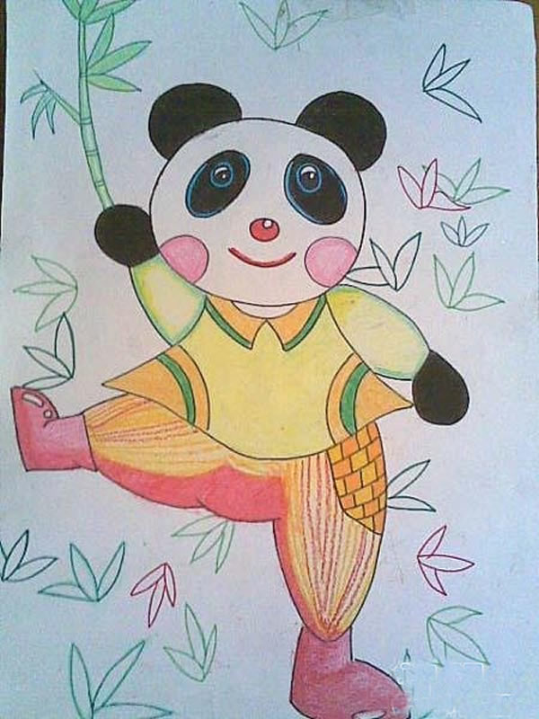 快乐的大熊猫儿童画_儿童简单铅笔画图片