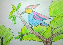 儿童画油画棒啄木鸟医生治病