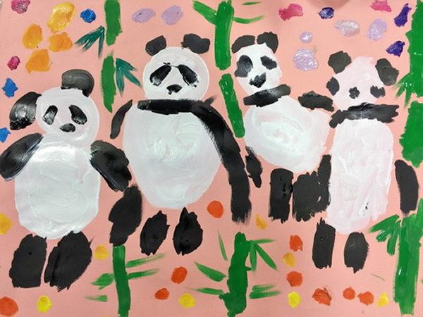 儿童创意大熊猫与竹子水粉画_大熊猫儿童画范画
