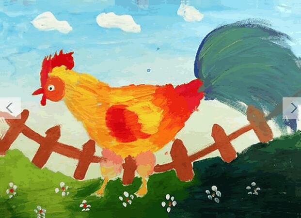 艳丽的大公鸡的儿童画/水粉画图片