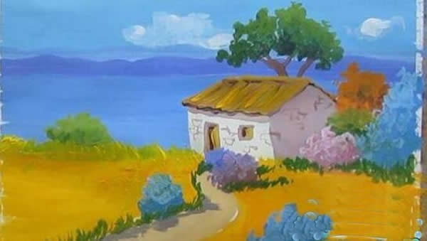 家乡的秋天水彩画图片儿童画作品_秋天的早晨