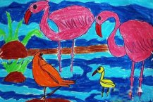 儿童优秀火烈鸟水粉画作品