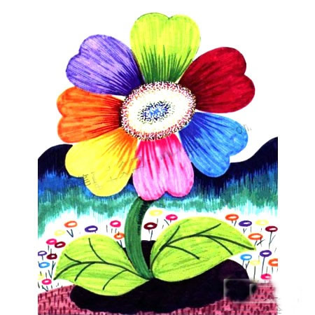 儿童水彩画七色花步骤教程