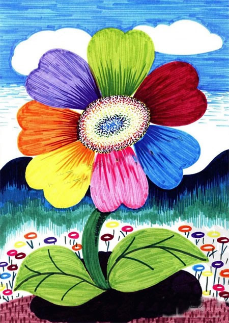 儿童水彩画七色花步骤教程