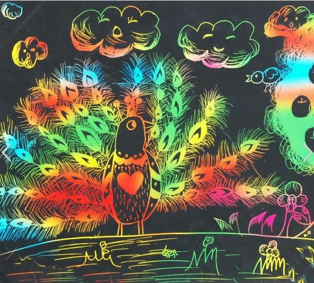 漂亮的七彩孔雀动物儿童画/儿童版画图片