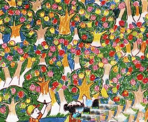 【幼儿绘画丰收的果园作品】秋天果园大丰收儿童画