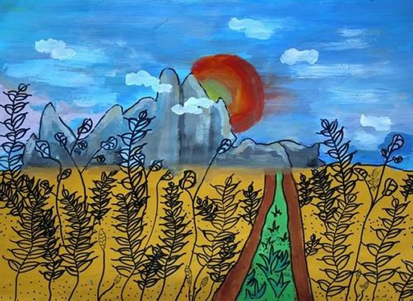 十岁儿童金奖秋天水粉画作品欣赏_秋天的儿童画