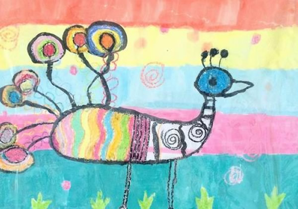 幼儿孔雀儿童画简单_简易孔雀画的画法图片/水粉画图片