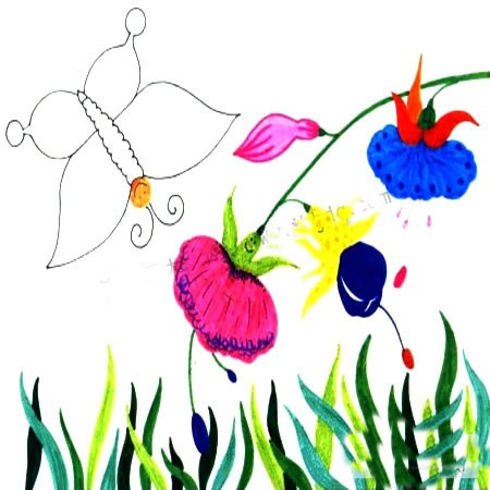 【绘画蝶恋花教程】儿童水彩画蝴蝶恋花教程步骤图解