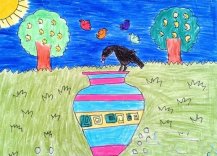 乌鸦喝水儿童画