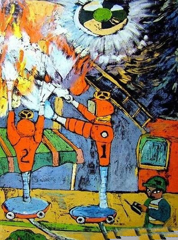 科技畅想未来优秀儿童画作品欣赏:未来消防机器人