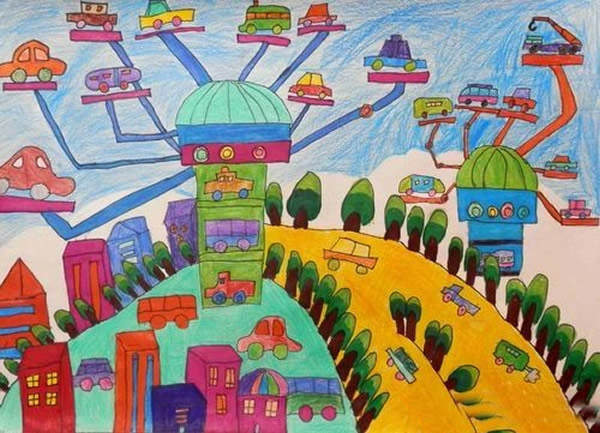 畅想未来主题科幻画优秀作品:空中停车场