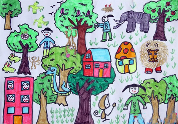 我心目中的和谐绿色家园儿童画 优秀创意儿童画欣赏