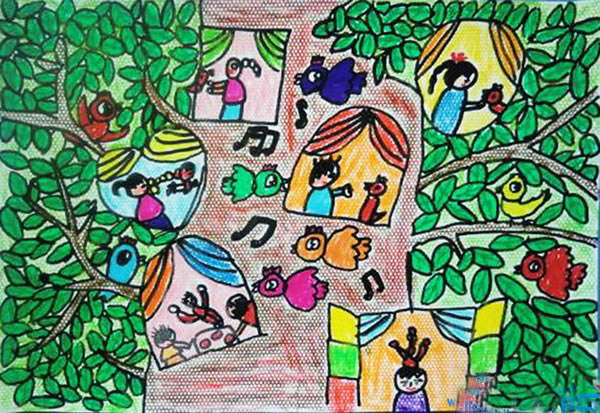 绿色梦想家园儿童画 幼儿园作品画绿色家园
