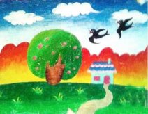 美丽的春天燕子风景儿童画