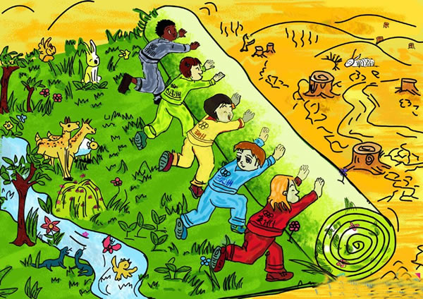 小学生创意绿色家园主题儿童画_创造绿色城市