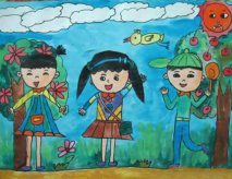 春天快乐的春游儿童画小学生