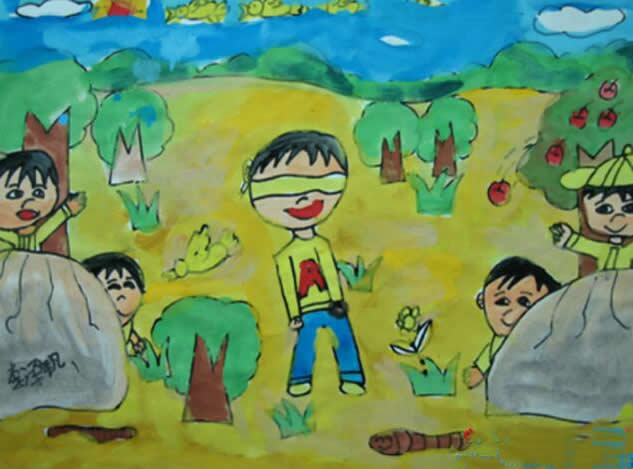 儿童画春天我们去郊游 - 春天踏青春游郊游主题儿童画作品