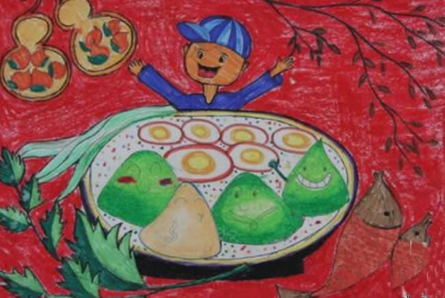 端午节的趣事包粽子儿童画