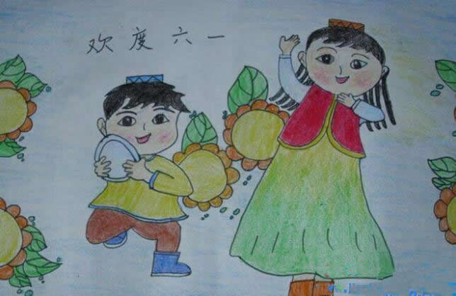欢度六一儿童画简单又美丽 - 六一儿童节怎么画好看/蜡笔画图片