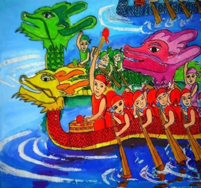 端午节赛龙舟的儿童画作品图片