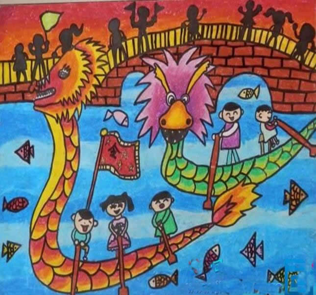 端午节赛龙舟的儿童画作品图片