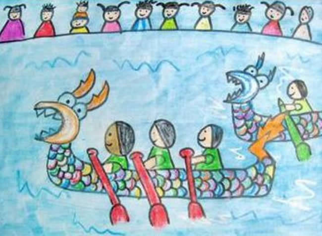 端午节赛龙舟图片儿童画简单/水彩画图片