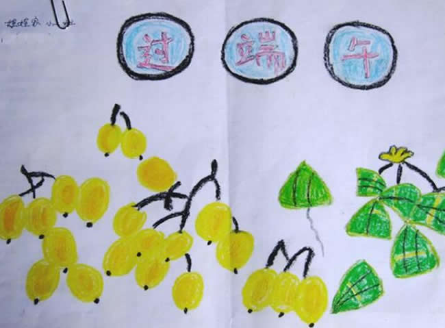 端午节儿童画枇杷和粽子幼儿园小班作品欣赏