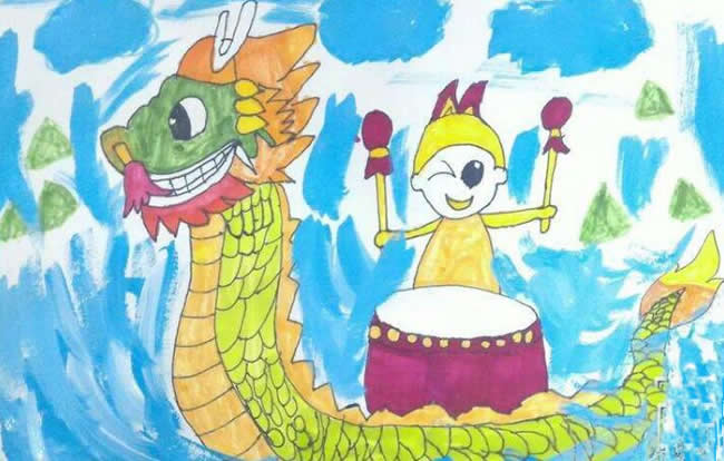 端午节赛龙舟儿童画作品图片 - 小学生如何画赛龙舟