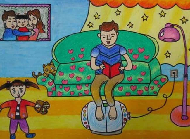 父亲节优秀儿童画作品欣赏 - 我给爸爸洗脚