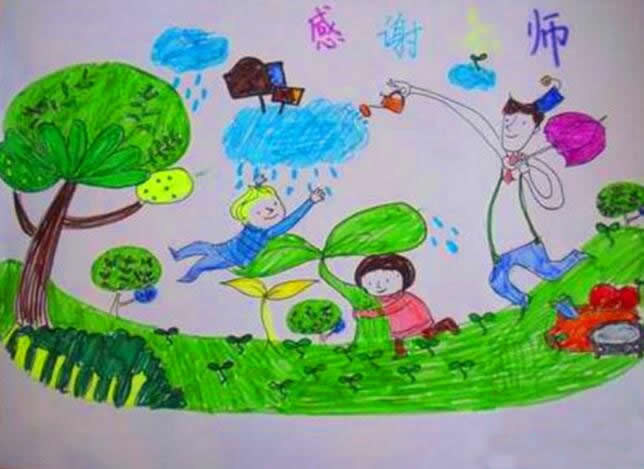 关于教师节的儿童画 - 老师像辛勤的园丁