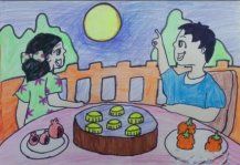 中秋节赏月儿童画