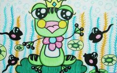 夏天池塘里的青蛙小蝌蚪儿童画