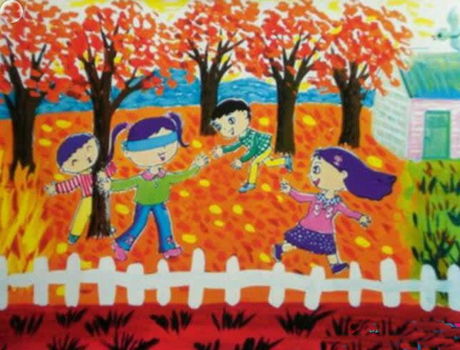 儿童画秋天的图画主题作品：金灿灿的秋天