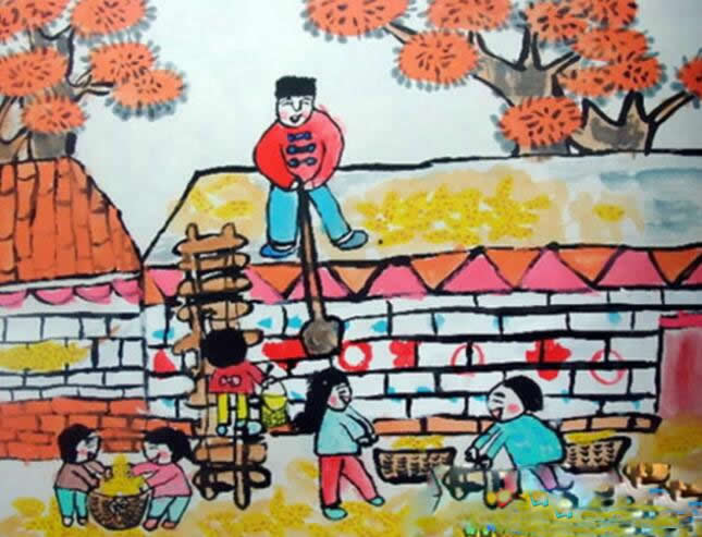 秋天丰收的景象儿童画 秋天丰收的图画儿童画主题作品