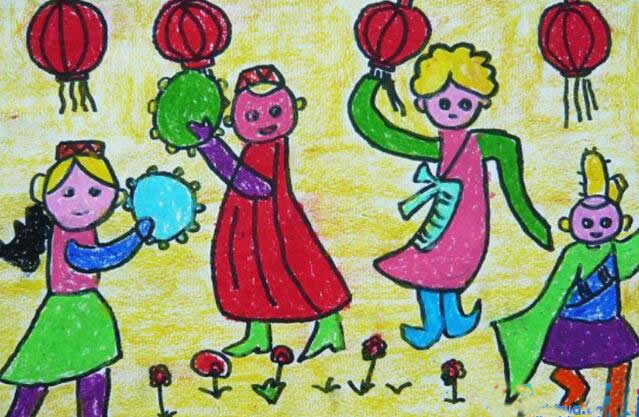欢度国庆节主题儿童画优秀作品：56个民族庆国庆