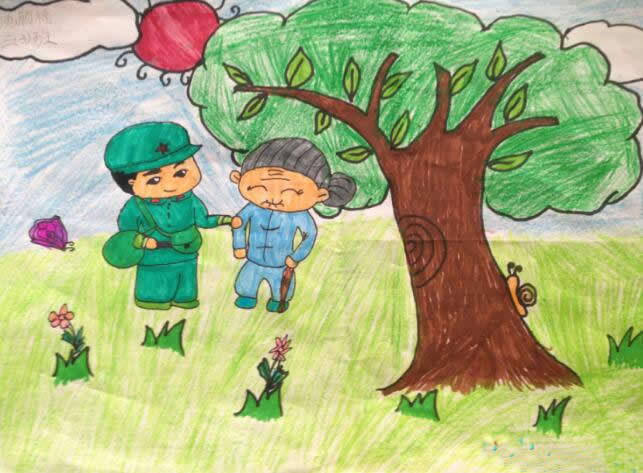 三年级学雷锋做好事的儿童画 以学雷锋为主题画一幅儿童画