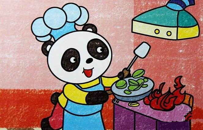 熊猫做菜儿童画图片