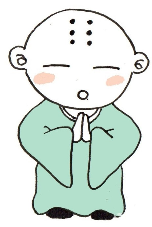 小和尚儿童画步骤图教程
